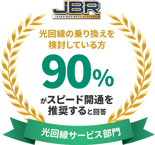 光回線サービス部門。光回線の乗り換えを検討している方。90％がスピード開通を推奨すると回答。